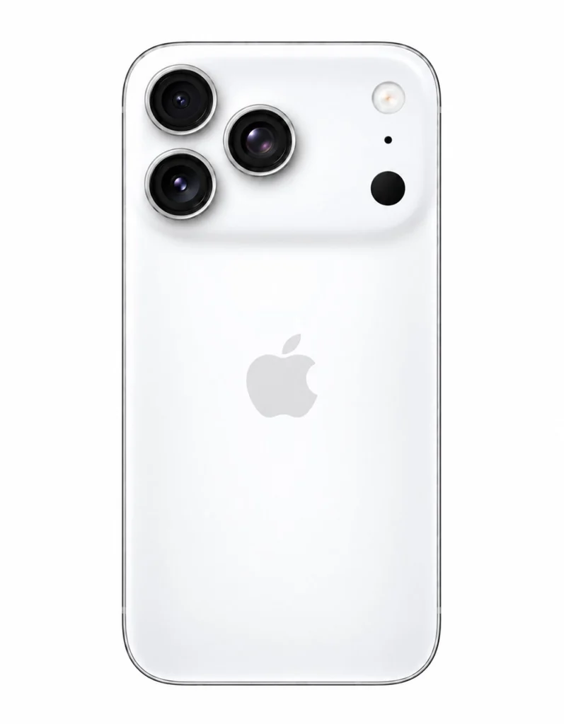 White iPhone 20 concept render featuring a triple-camera design and a minimal rear panel.
